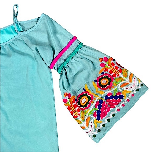 Vava by Joy Han size medium boho hippie cold shoulder floral bell sleeve shirt - Picture 9 of 16